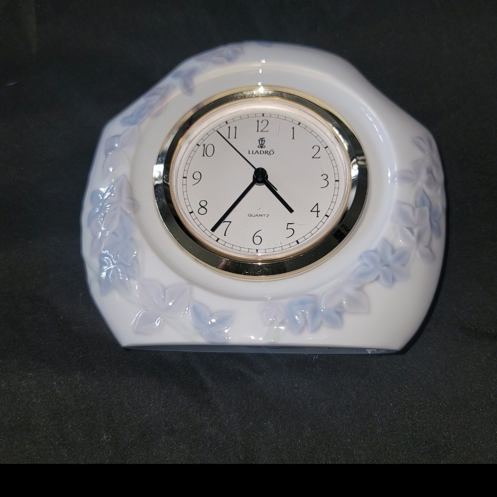 Lladro Elegant White and Blue Floral Clock